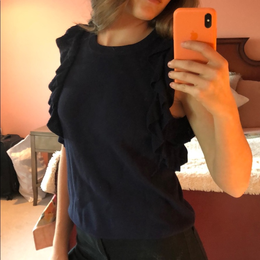 Anthropologie Navy Sweater with Flutter Sleeves